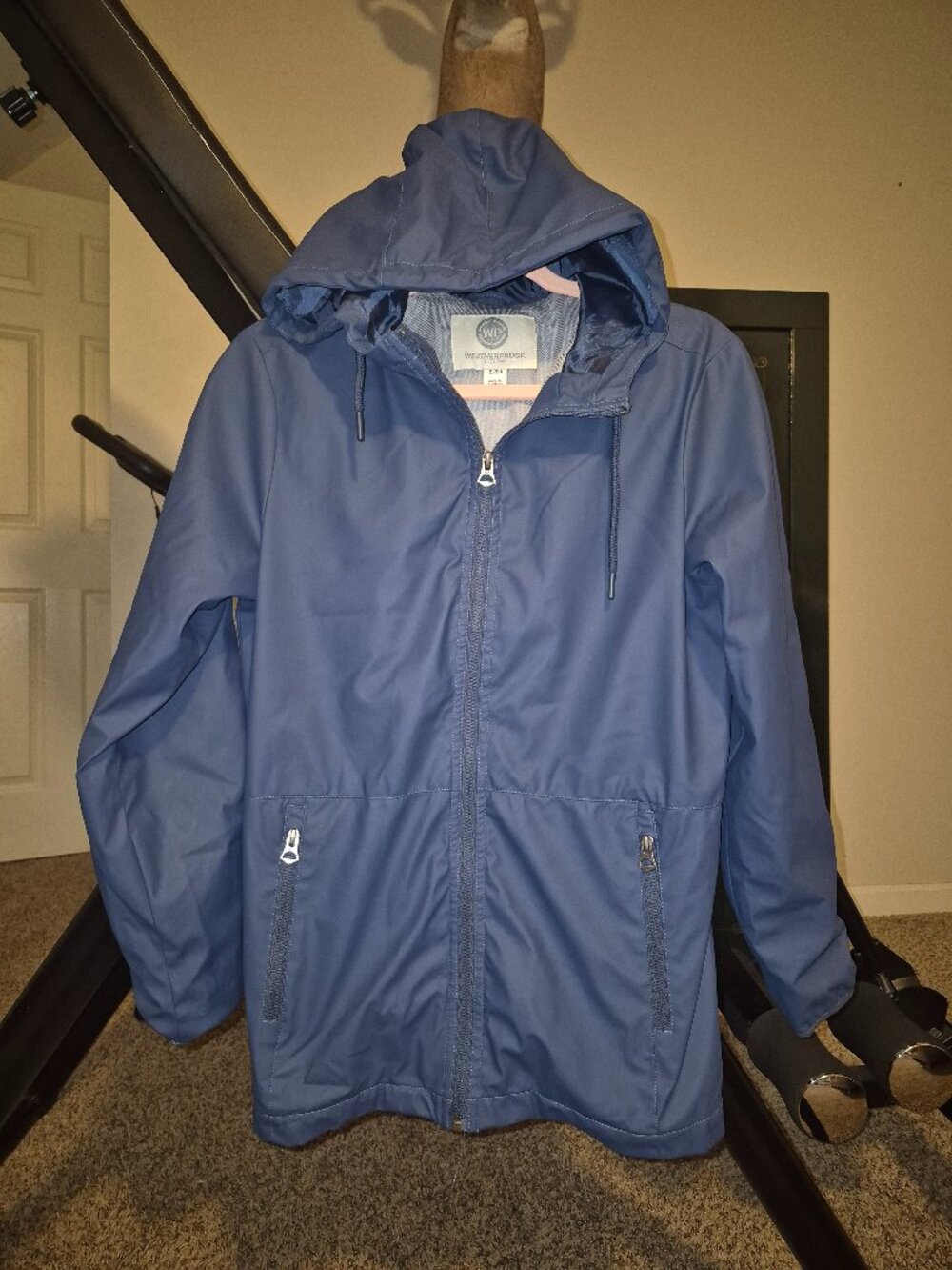 Weatherproof Blue Hooded Rain Jacket Anorak Coat Size Small